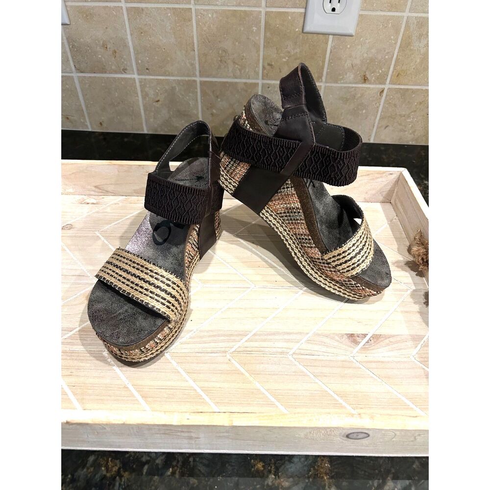OTBT Bushnell Platform Wedge Sandals Dark Brown Strappy Comfort Womens Size 7